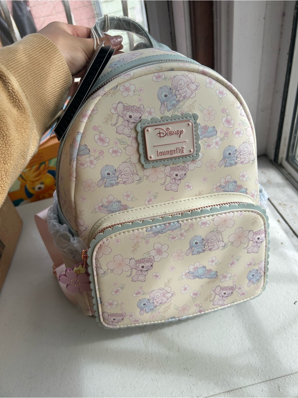 Loungefly Disney Cream Pastel Stitch & Angel Mini Backpack - Blue & Pink Accents